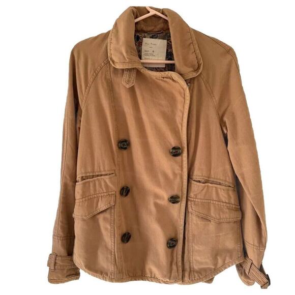 FREE PEOPLE Canvas Boho Car Jacket Coat Tan Brown Beige Small - Picture 1 of 12